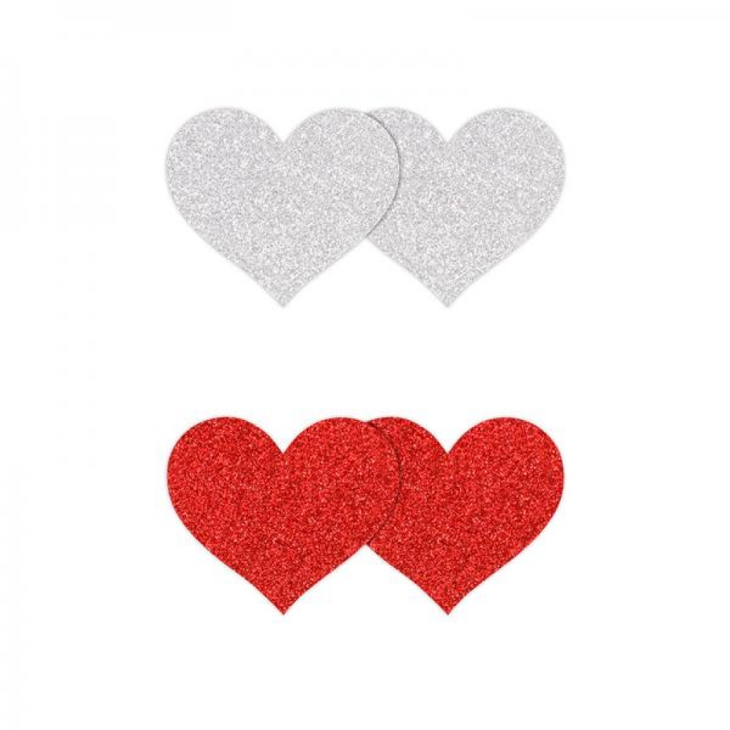 Pretty Pasties Glitter Hearts Red/silver 2 Pair - Pasties, Tattoos & Accessories