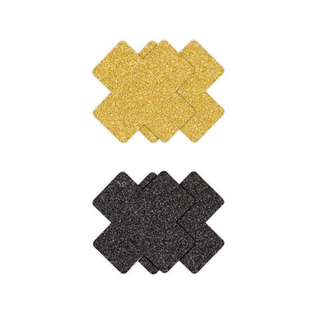 Pretty Pasties Glitter Cross Black/gold 2 Pair - Pasties, Tattoos & Accessories