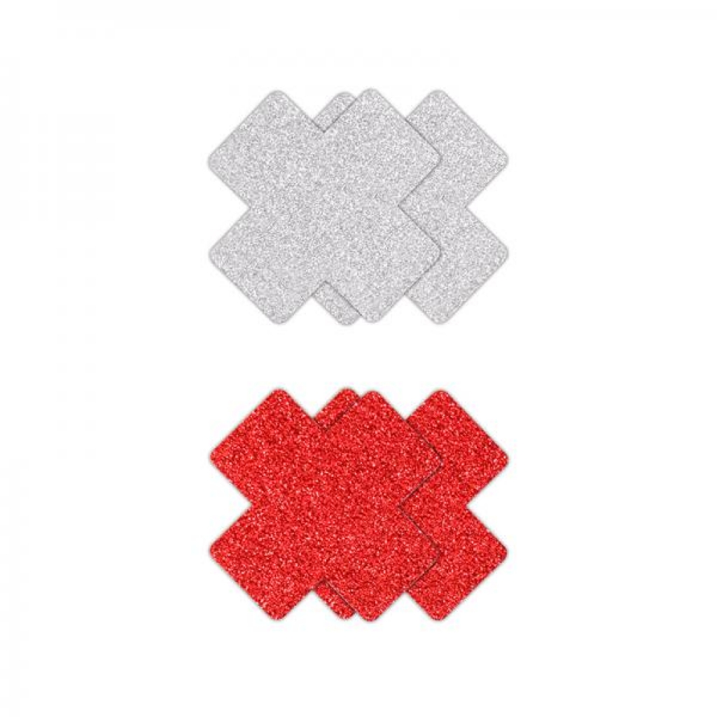 Pretty Pasties Glitter Cross Red/silver 2 Pair - Pasties, Tattoos & Accessories