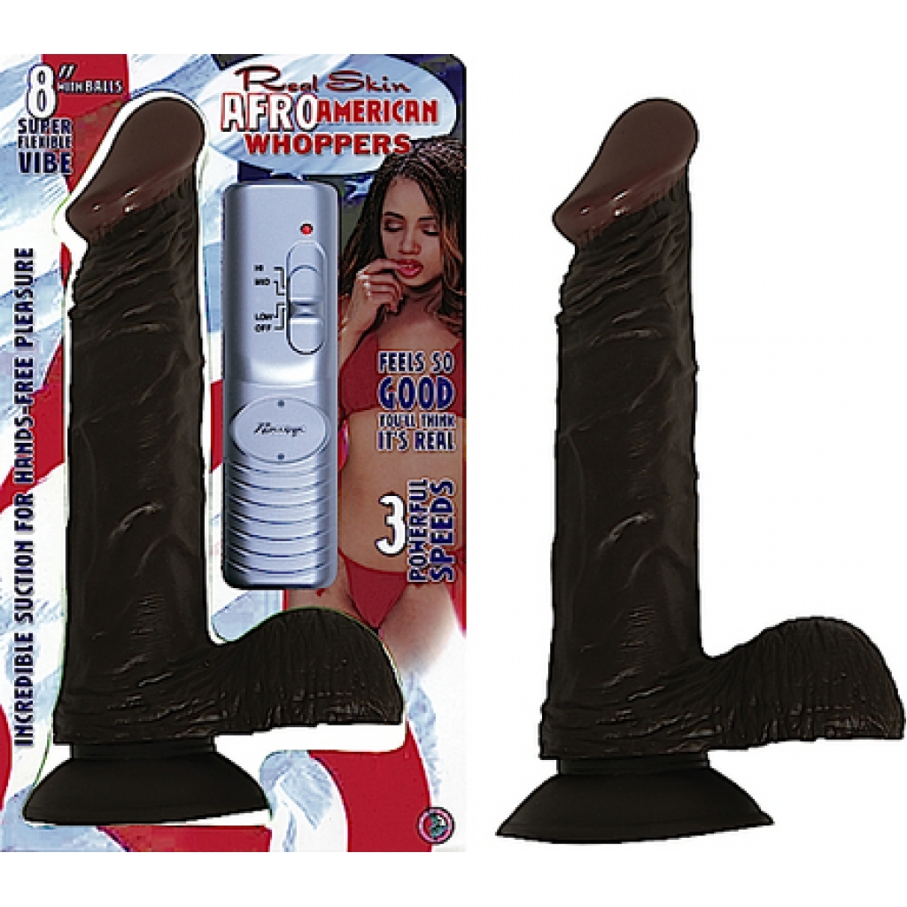 Real Skin Afro American Whoppers Vibrating Dong With Balls 8 Inch Brown - Realistic