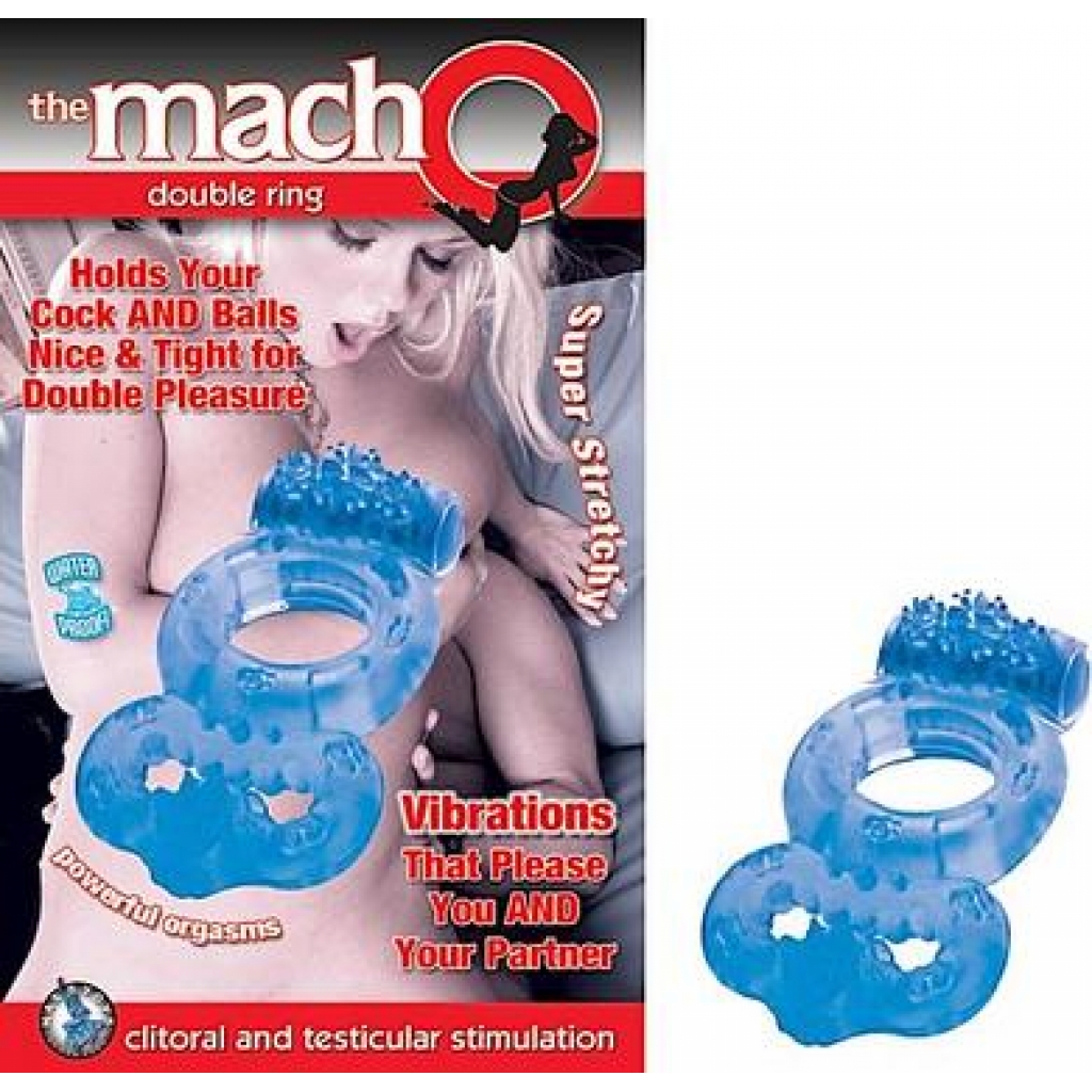 Shaft and Balls Macho Double Ring Blue - Couples Vibrating Penis Rings