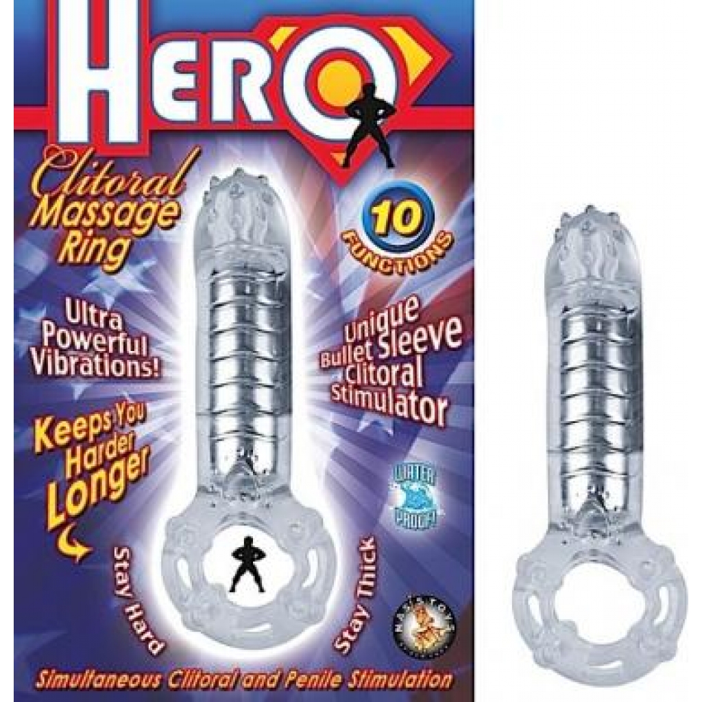 Hero Cockring and Clit Massager Clear - Couples Vibrating Penis Rings