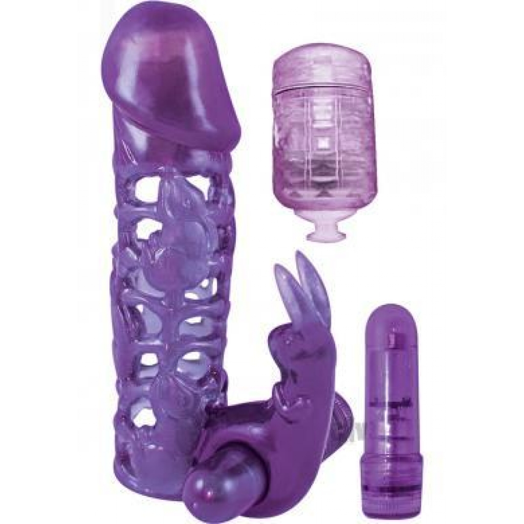 Clit Tickler Penis Extender Vibrating Sleeve Purple - Penis Extensions