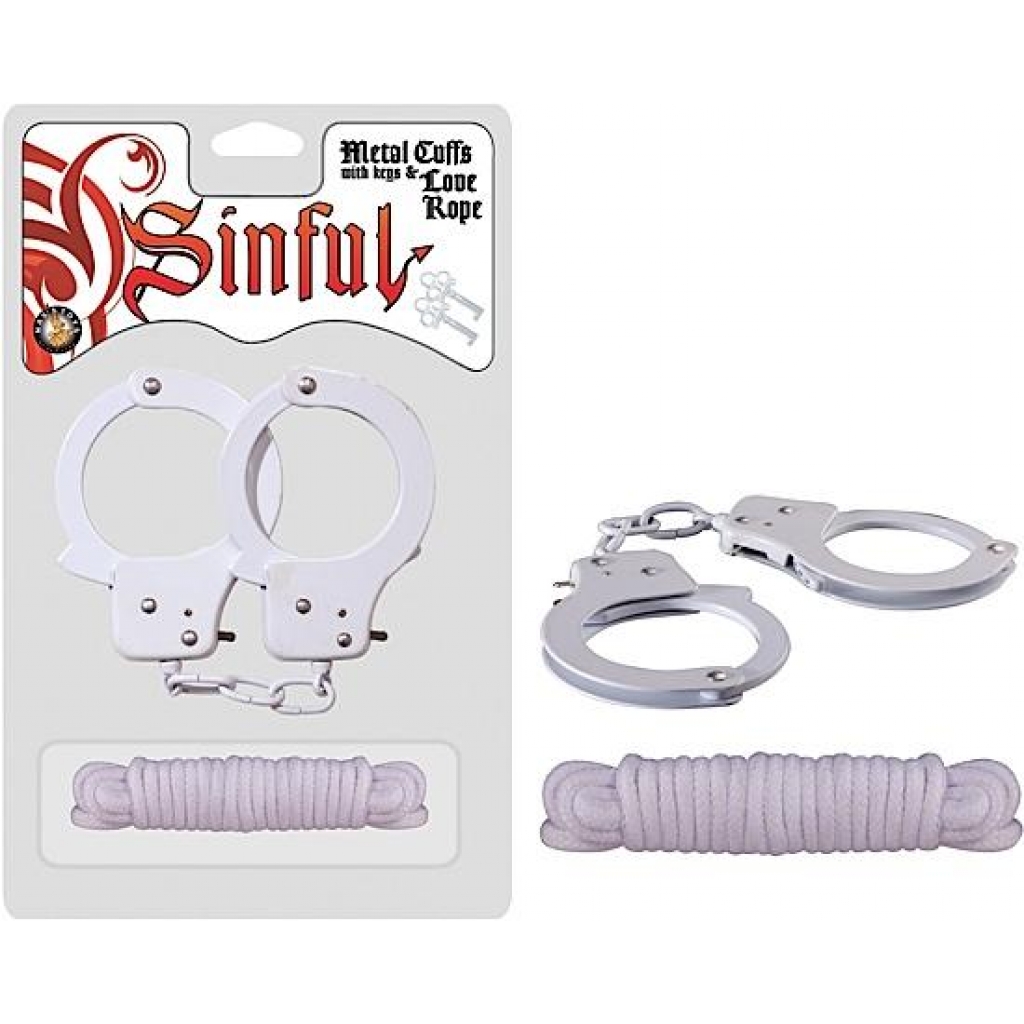 Metal Cuffs with Love Rope White - BDSM Kits
