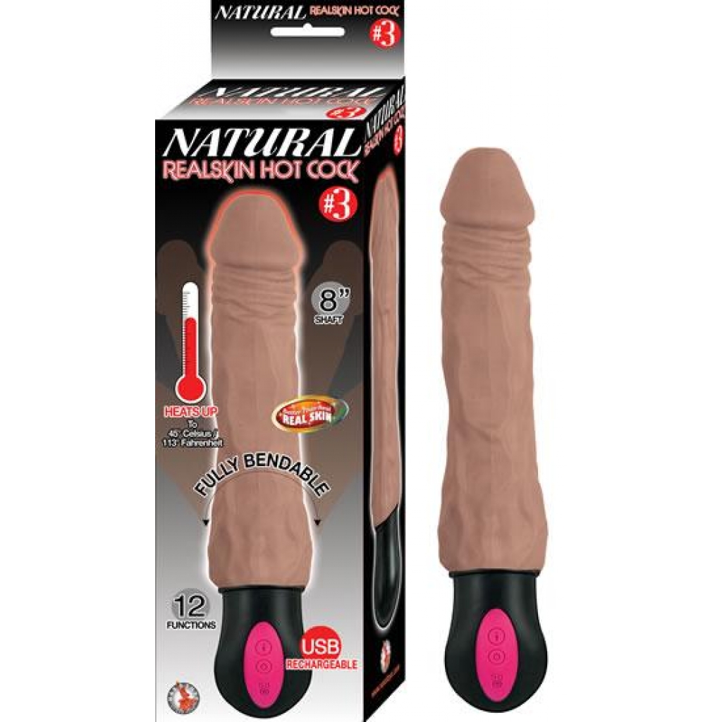 Natural Realskin Hot Cock #3 Brown Vibrating Dildo - Realistic