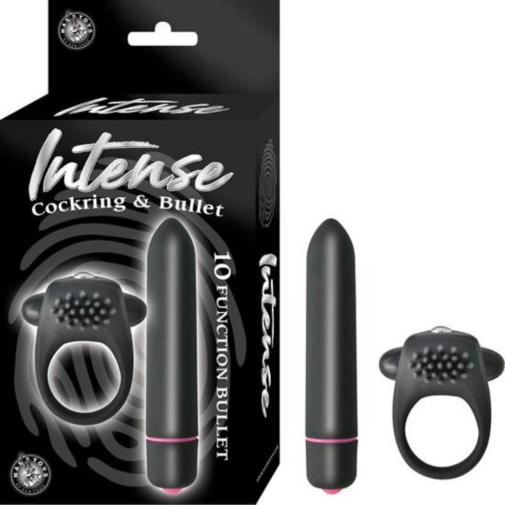 Intense Cockring & Bullet Vibrator Black - Couples Vibrating Penis Rings