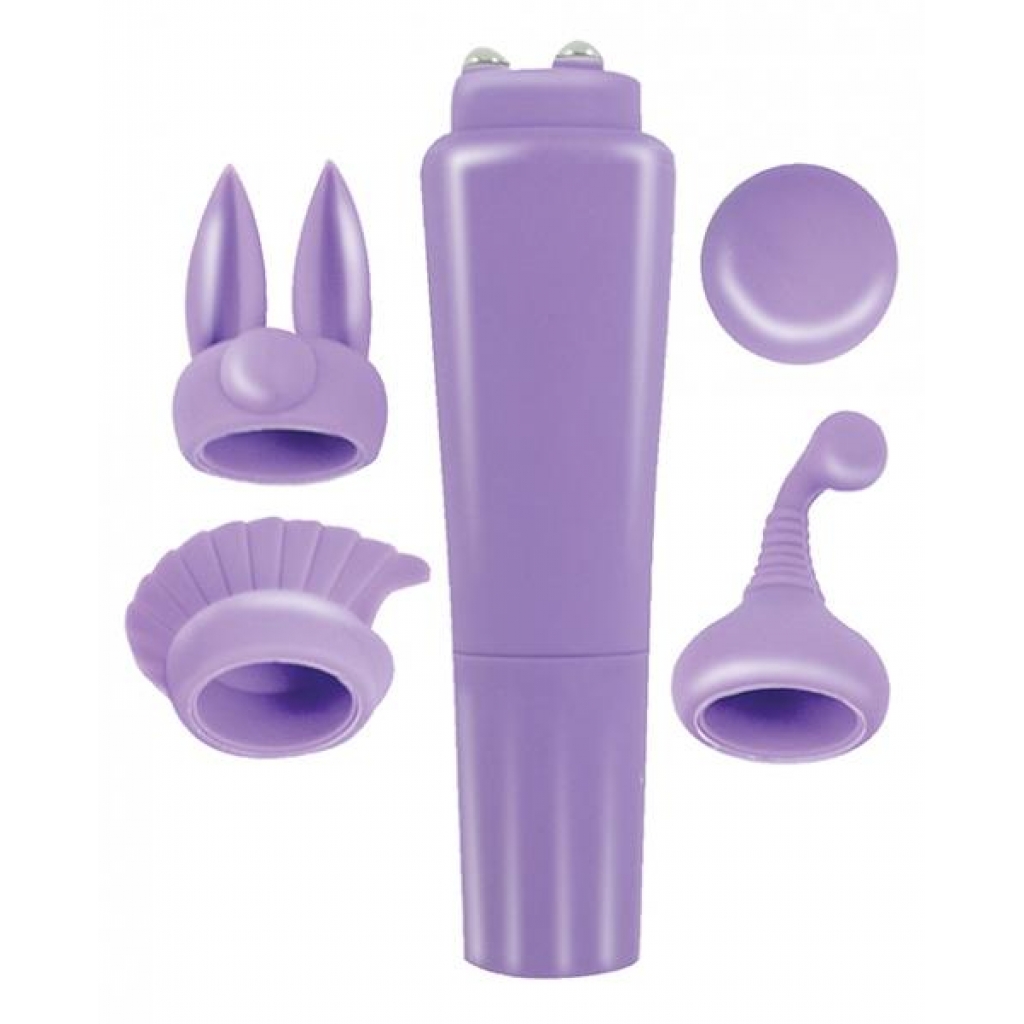 Intense Clit Teaser Kit Purple Mini Massager with 4 Heads - Kits & Sleeves