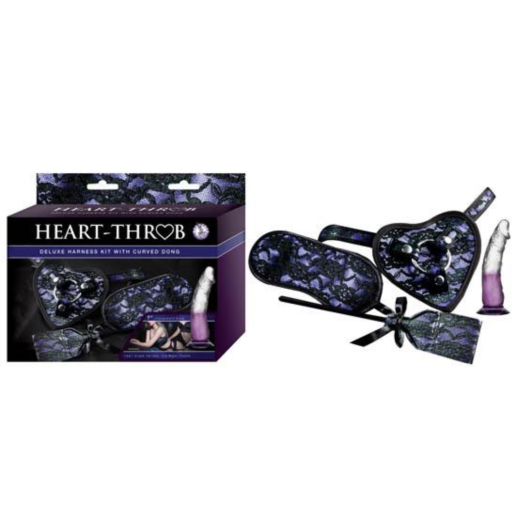 Heart-throb Deluxe Harness Kit Curved Dong Purple - BDSM Kits