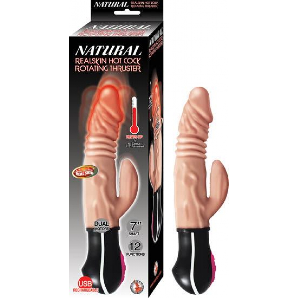 Natural Realskin Hot Cock Rotating Thruster Vibrator - Rabbit Vibrators