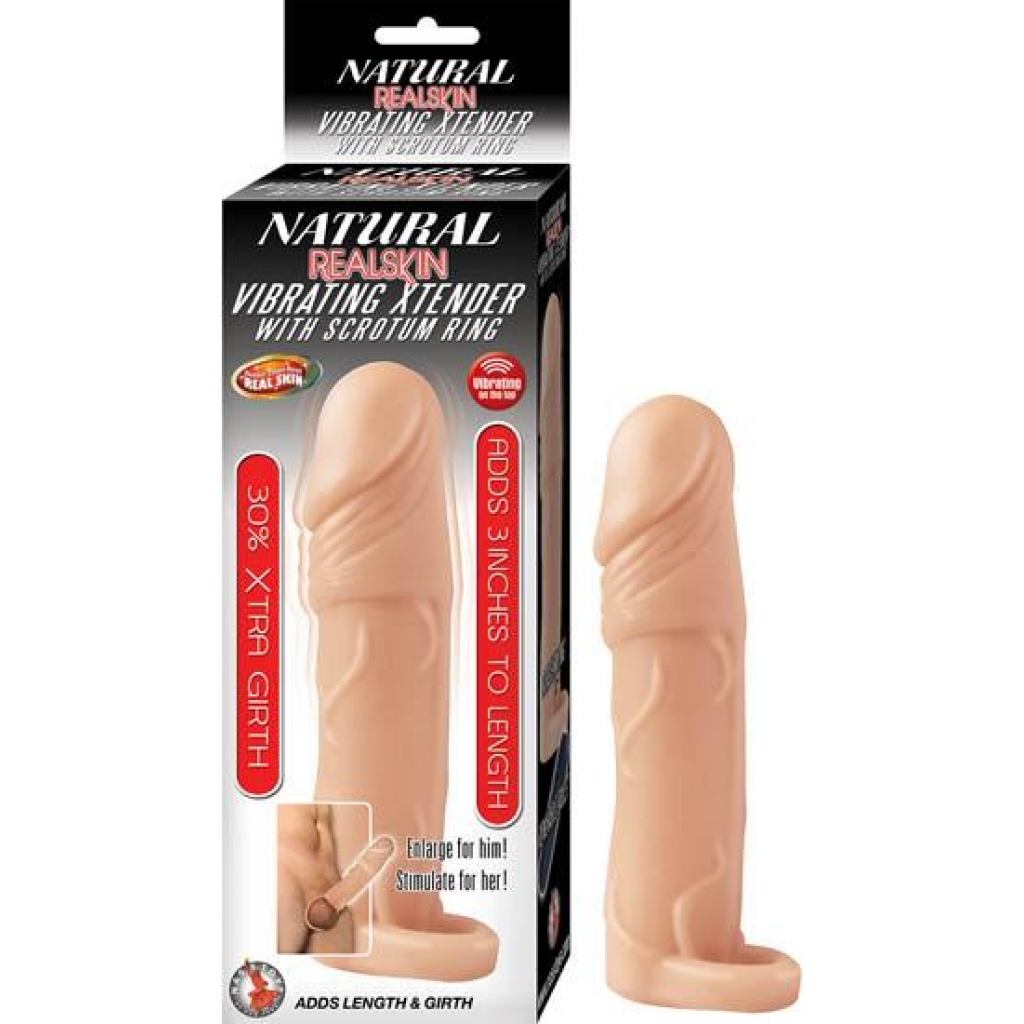 Natural Realskin Vibrating Xtender Scrotum Ring Beige - Penis Extensions