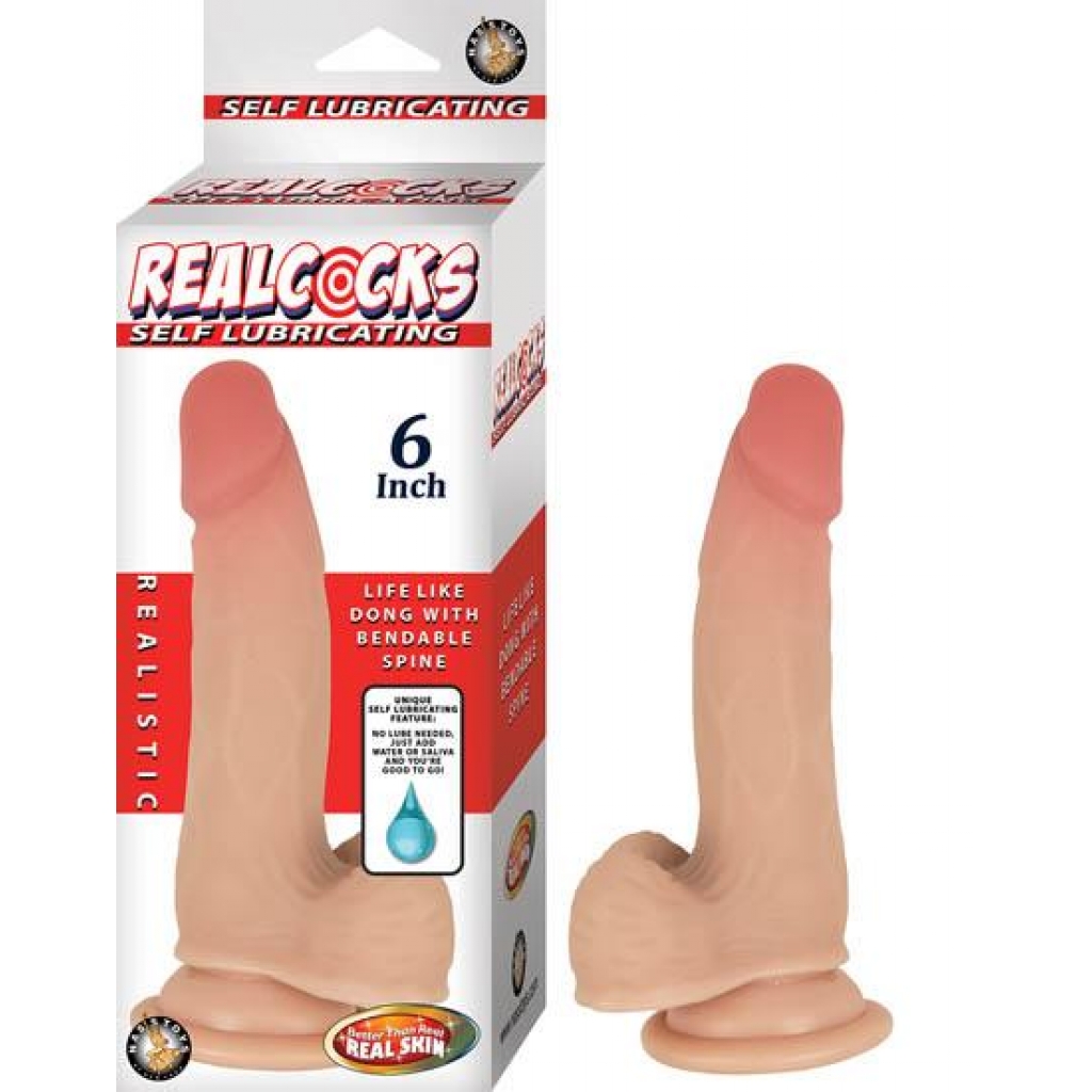 Realcocks Self Lubricating 6 inches Realistic Dildo Beige - Realistic Dildos & Dongs