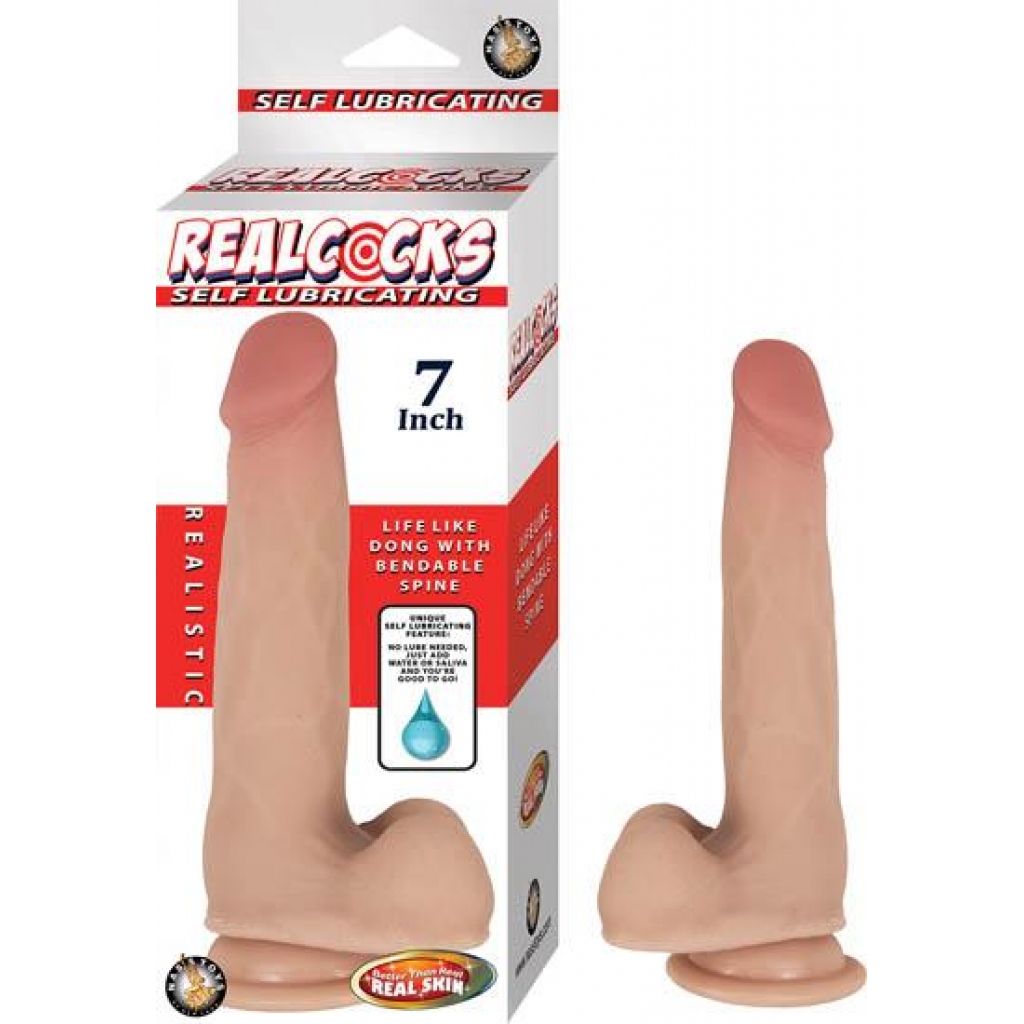 Realcocks Self Lubricating 7 inches Realistic Dildo Beige - Realistic Dildos & Dongs