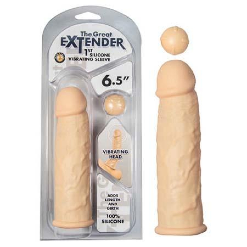 The Great Extender 1st Silicone Vibrating Sleeve 6.5 In Flesh - Penis Extensions