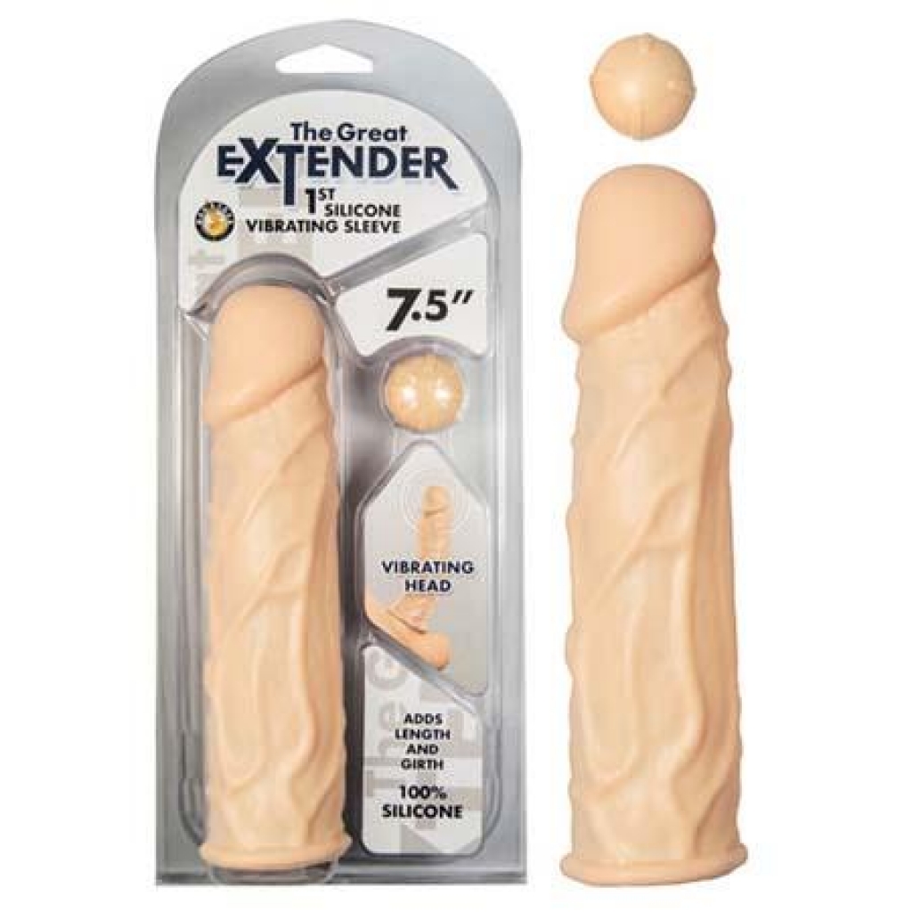The Great Extender 1st Silicone Vibrating Sleeve 7.5 In Flesh - Penis Extensions