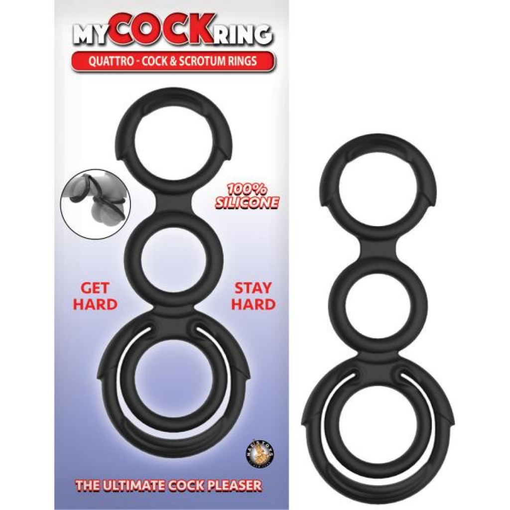 My Cockring Quattro-cock & Scrotum Rings Black - Stimulating Penis Rings