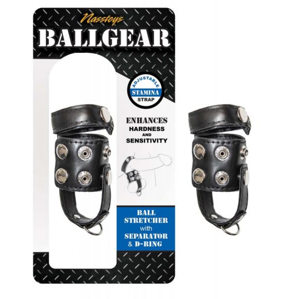Ballgear Ball Stretcher With Separator & D-ring Black - Mens Cock & Ball Gear