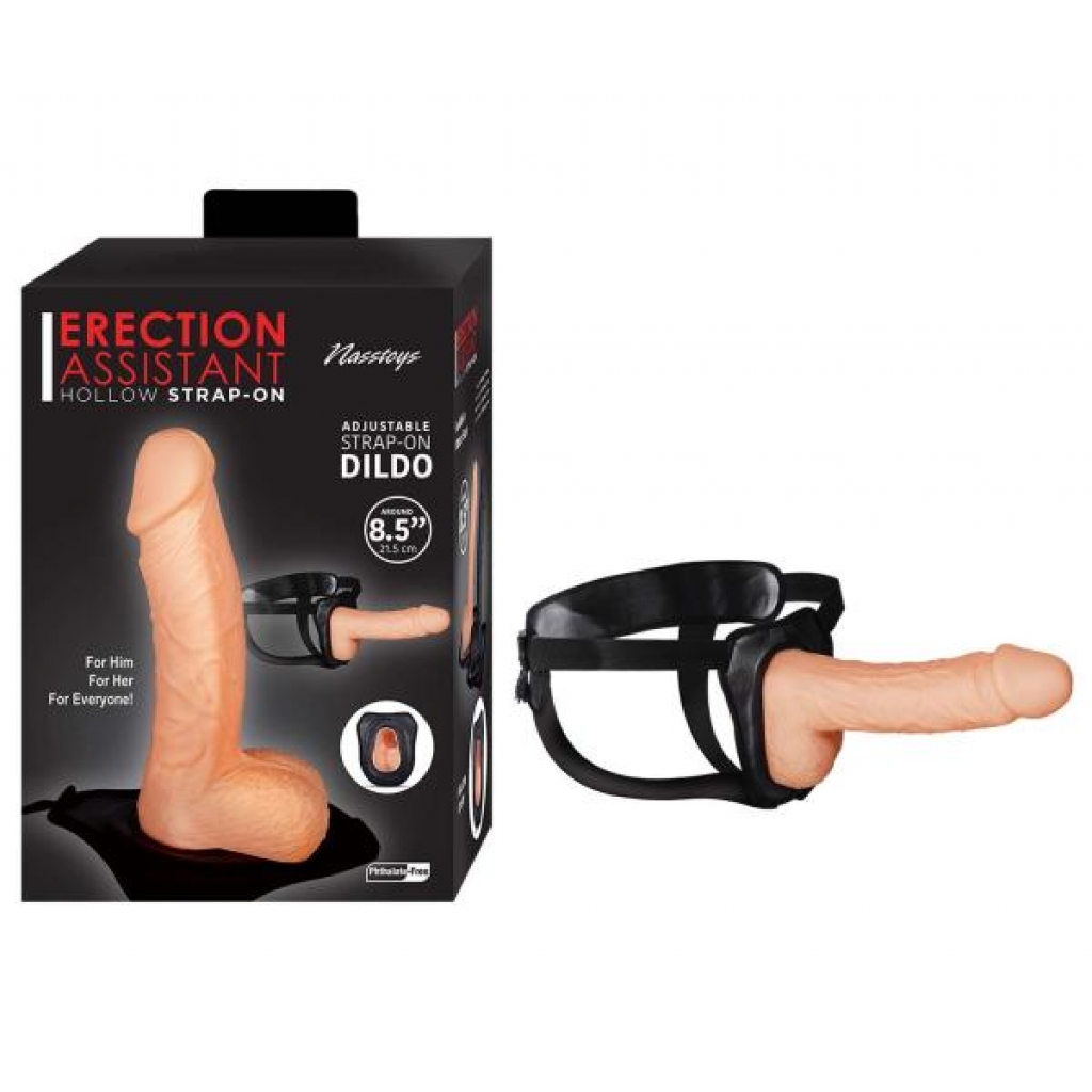 Erection Assistant Hollow Strap-on 8.5in White - Hollow Strap-ons