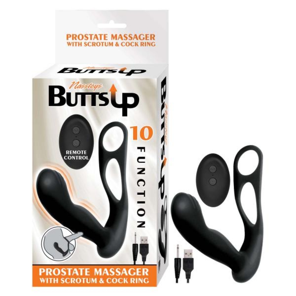 Butts Up Prostate Massager W/ Scrotum & Cock Ring Black - Prostate Toys