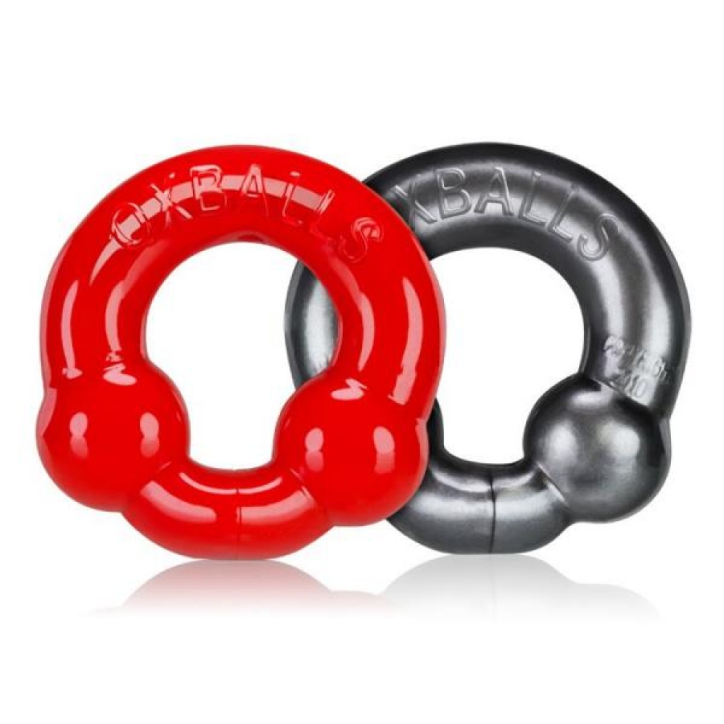 Oxballs Ultraballs Cock Ring Silver & Red Set - Mens Cock & Ball Gear