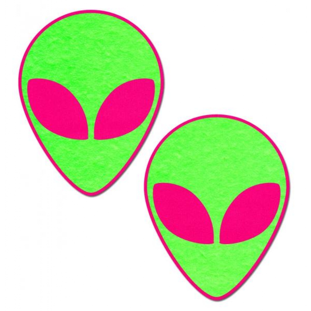 Pastease Neon Glowing Green Alien On Neon Pink - Pasties, Tattoos & Accessories