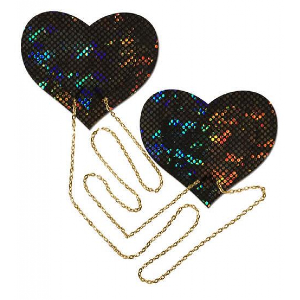 Black Shattered Disco Ball Heart With Gold Chains Pasties - Pasties, Tattoos & Accessories