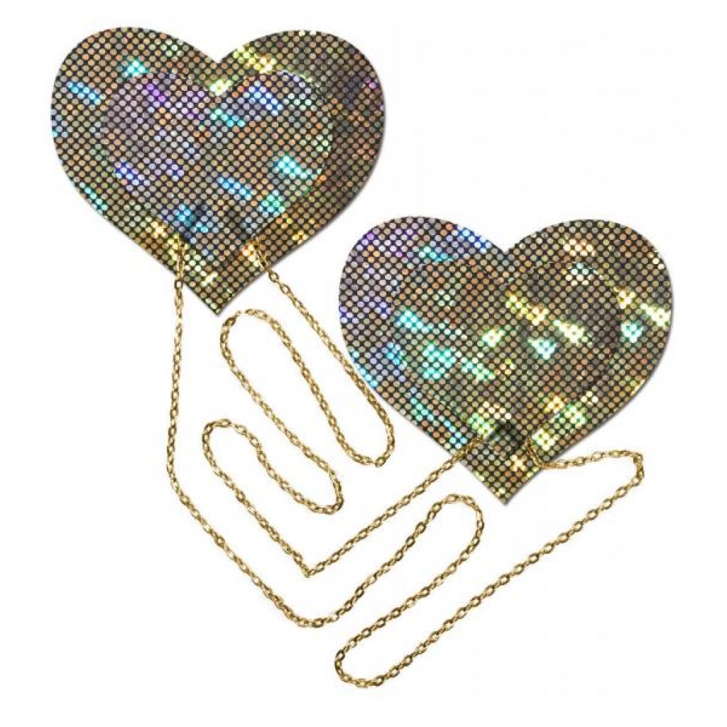Gold Shattered Disco Ball Heart With Gold Chains Pasties - Pasties, Tattoos & Accessories