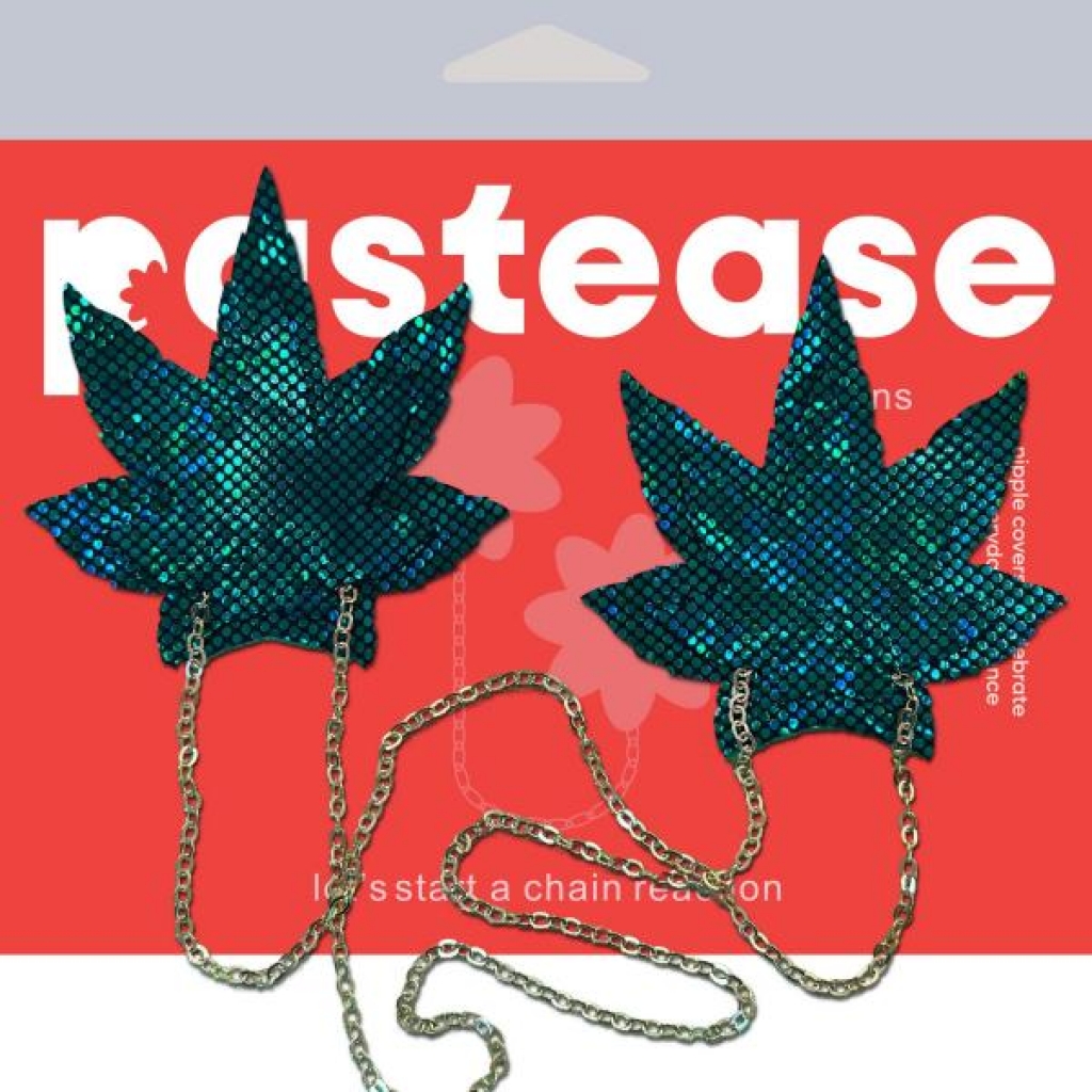 Shattered Glass Disco Ball Weed W Gold Chain Nipple Pasties - Pasties, Tattoos & Accessories