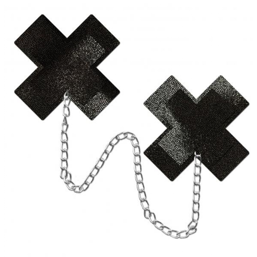 Pastease Chains Liquid Black X Cross W/ Chunky Silver Chain Nipple Pasties - Pasties, Tattoos & Accessories