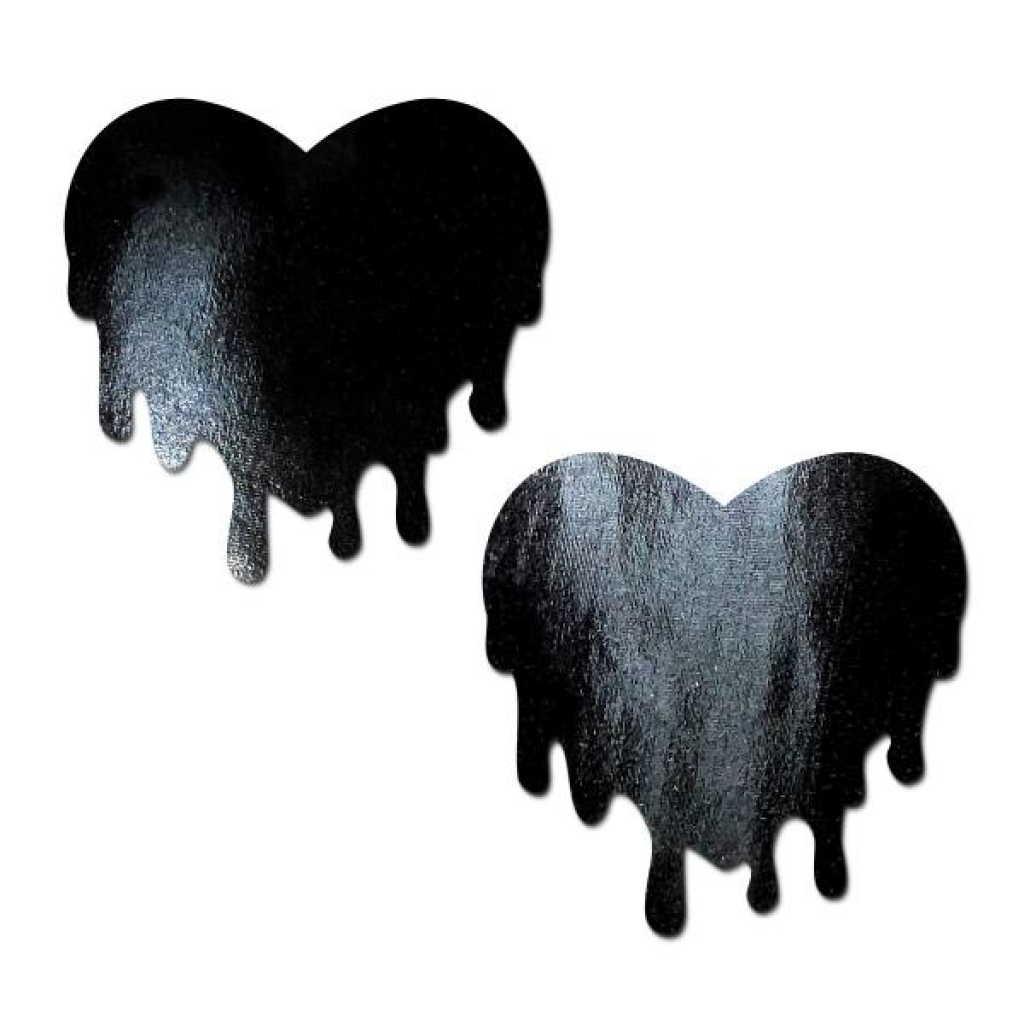 Pastease Faux Latex Black Melty Hearts - Pasties, Tattoos & Accessories