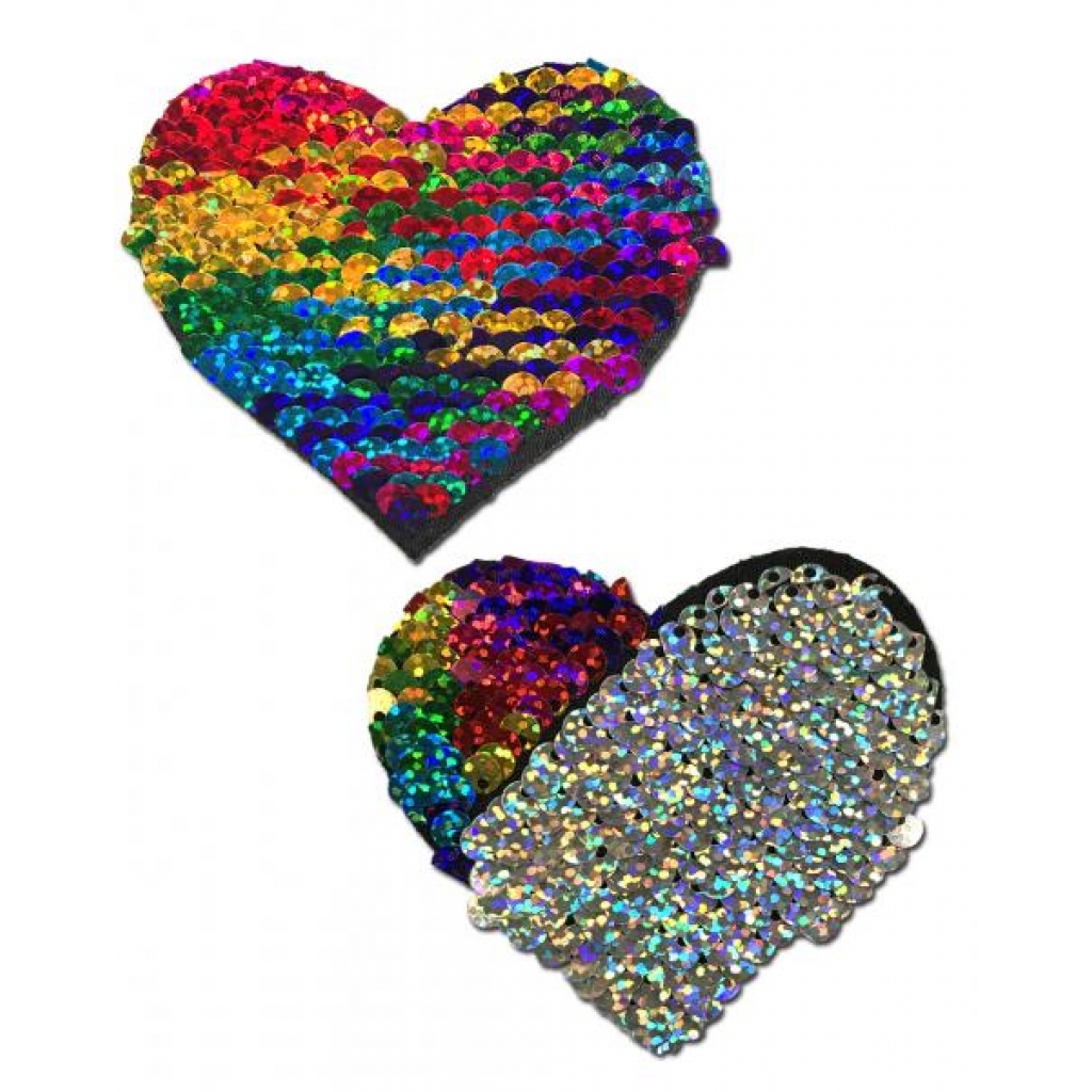 Pastease Rainbow & Silver Glitter Heart Nipple Pasties - Pasties, Tattoos & Accessories