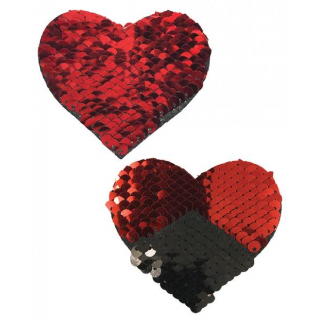 Pastease Sweety Red & Black Color Changing Sequin Heart - Pasties, Tattoos & Accessories