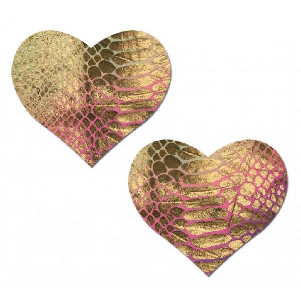 Pastease Love Gold Holographic Snake Print Pastel Tie Dye Heart Nipple Pasties - Pasties, Tattoos & Accessories