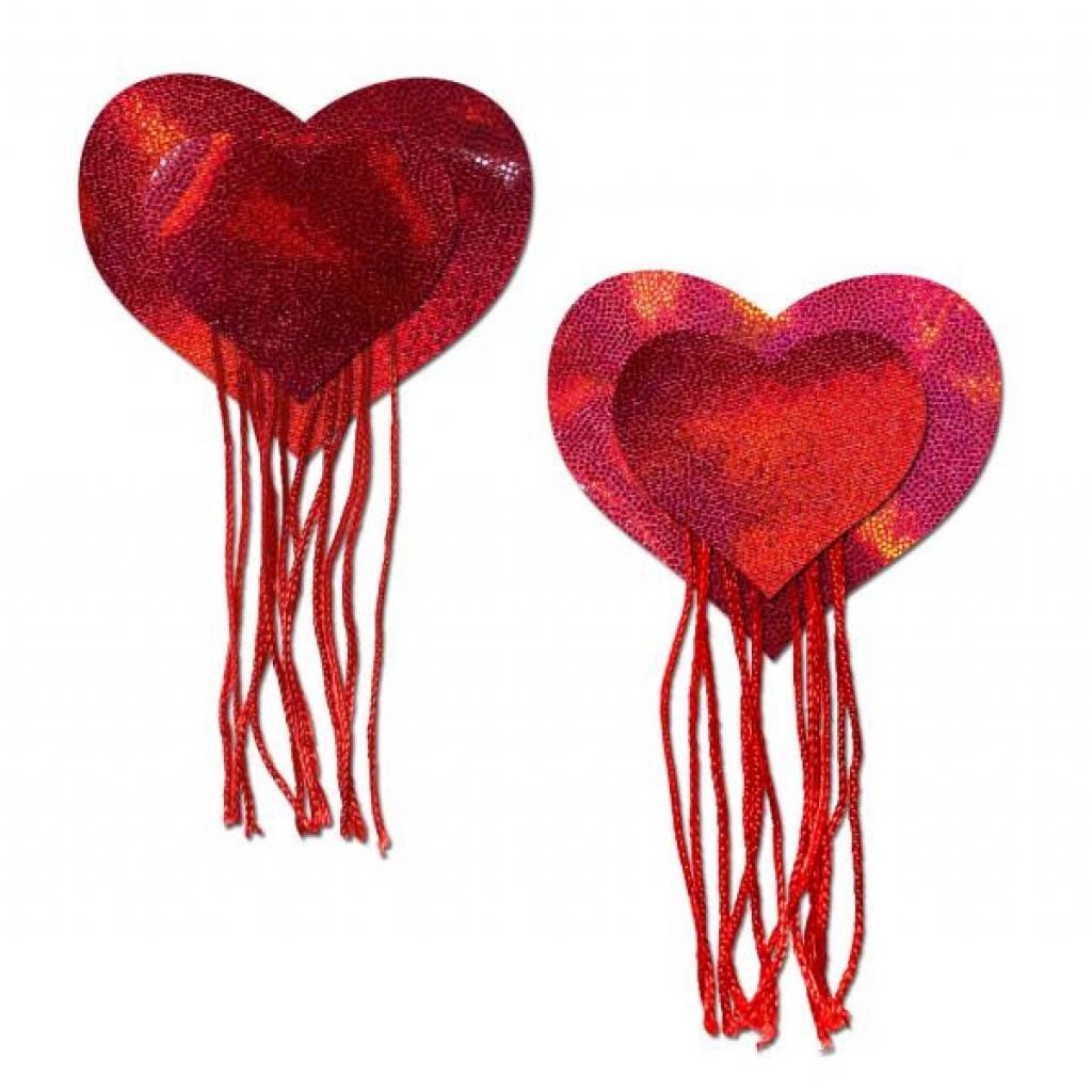 Pastease Red Holographic Heart W/ Tassel Fringe - Pasties, Tattoos & Accessories
