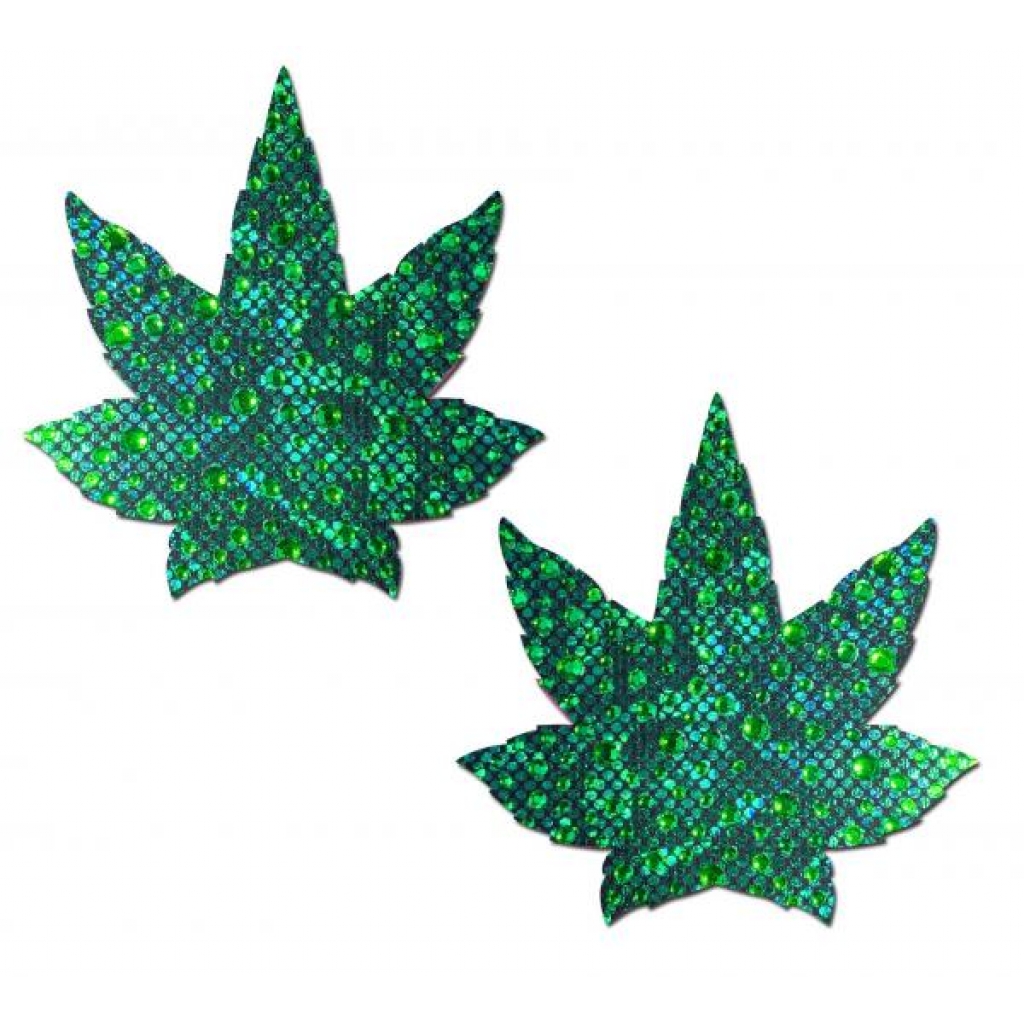 Pastease Indica Pot Leaf Crystal Green Weed Nipple Pasties - Pasties, Tattoos & Accessories