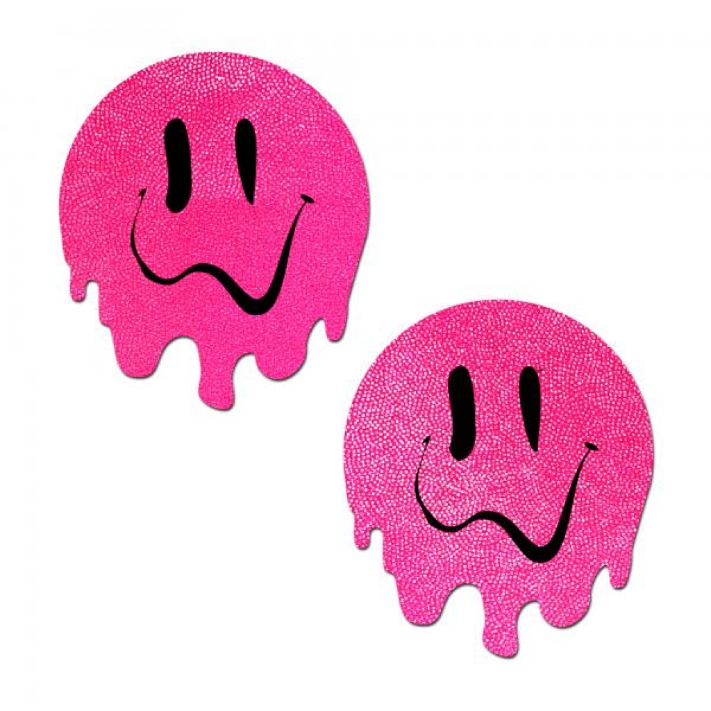 Pastease Melty Smiley Face Neon Pink Pasties - Pasties, Tattoos & Accessories