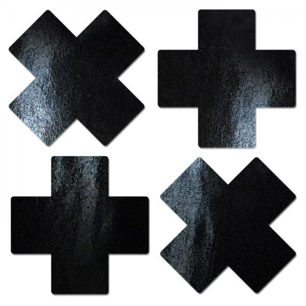 Pastease Petite Plus X Faux Latex Black Crosses - Pasties, Tattoos & Accessories