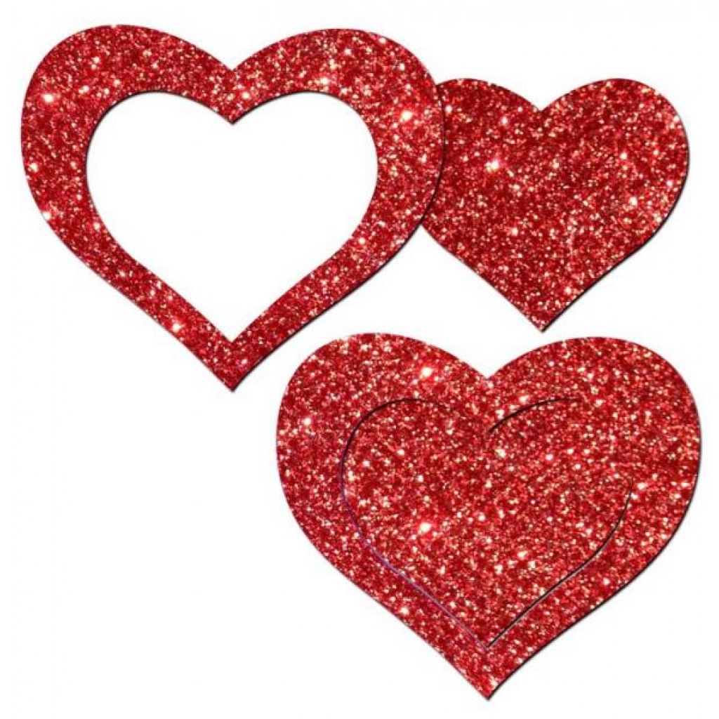 Pastease Glitter Peek A Boob Hearts Pasties Red - Pasties, Tattoos & Accessories
