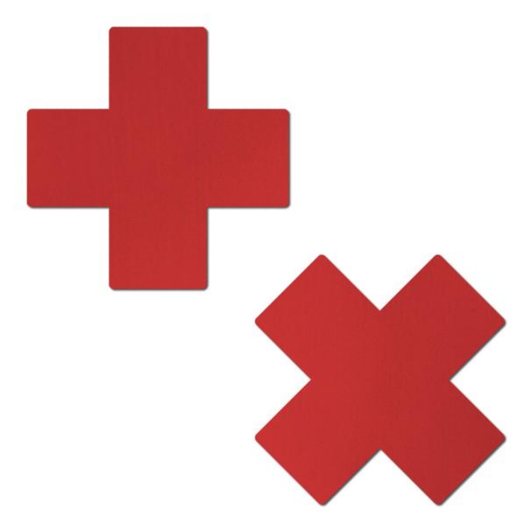 Pastease Plus X Faux Latex Red Crosses - Pasties, Tattoos & Accessories