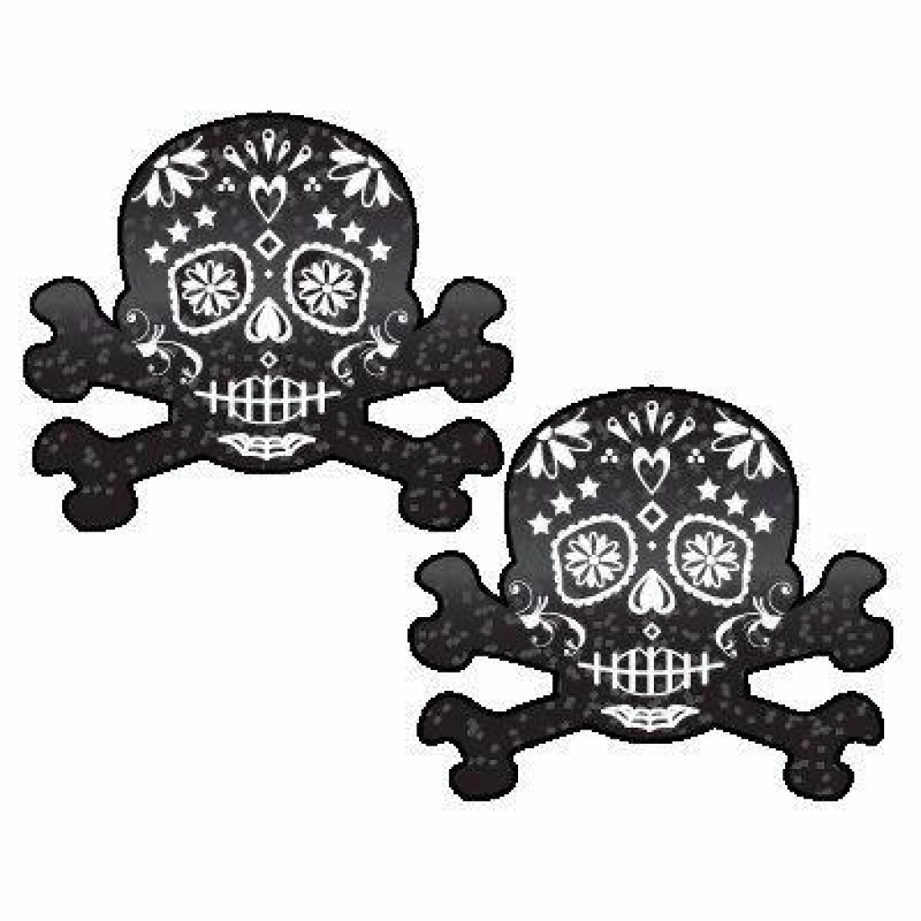 Skull Crossbones Black Glitter Pasties - Pasties, Tattoos & Accessories