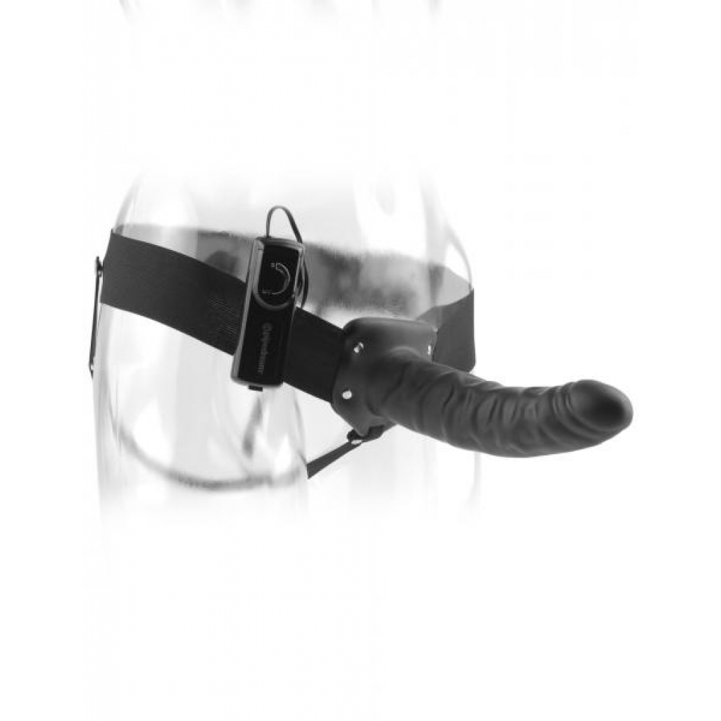 8 inches Vibrating Hollow Strap On Black - Hollow Strap-ons