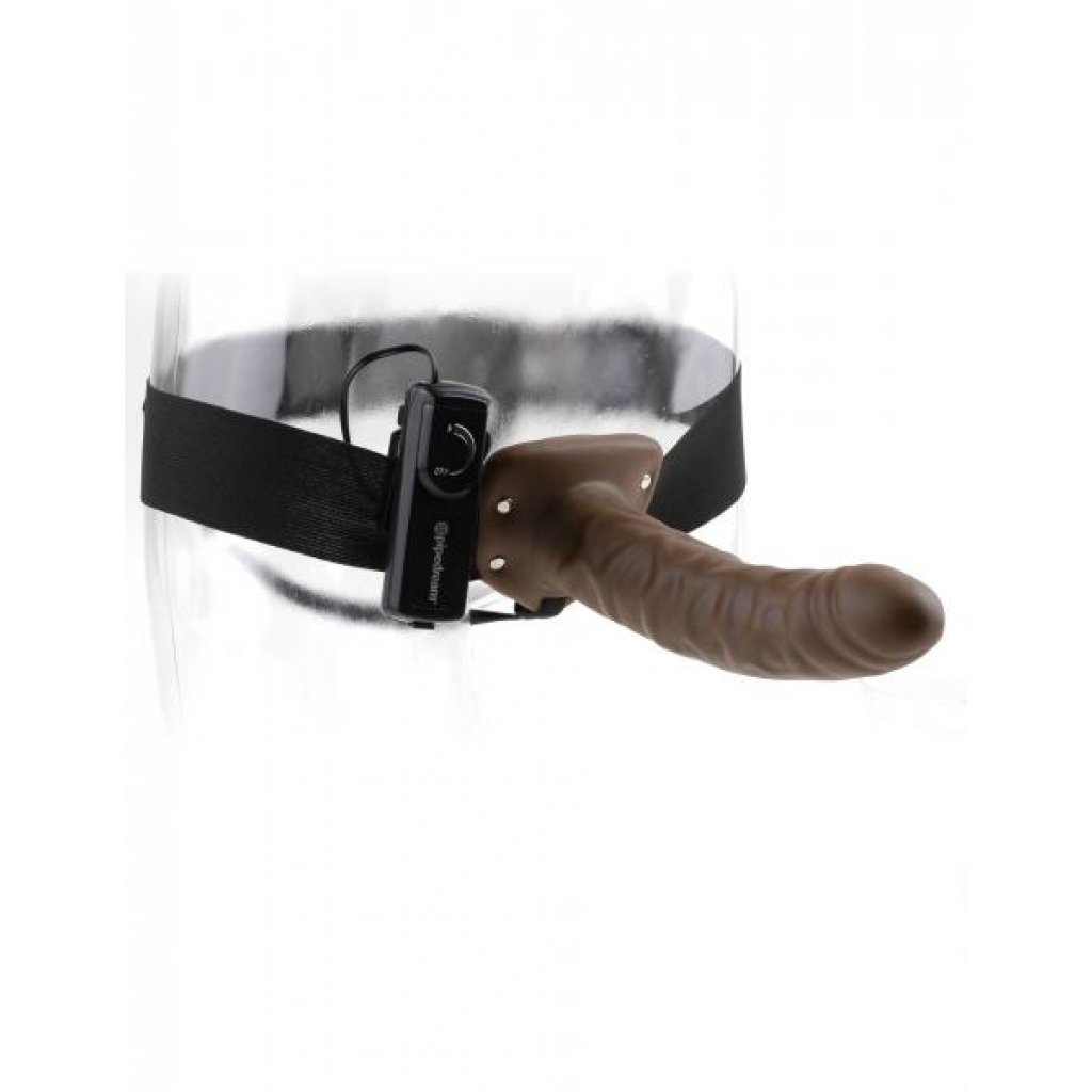 8 inches Vibrating Hollow Strap On Brown - Hollow Strap-ons