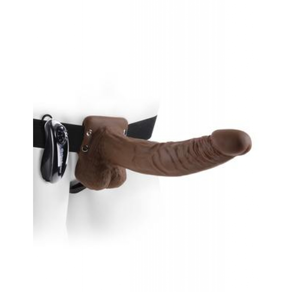 Fetish Fantasy 9 inches Vibrating Hollow Strap On W/Balls Brown - Hollow Strap-ons