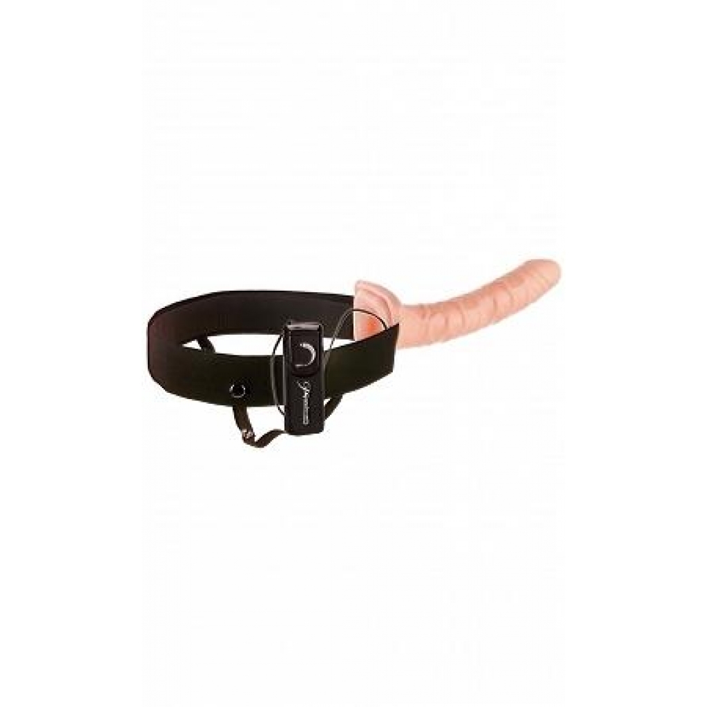 10 Vibrating Hollow Strap On Beige - Hollow Strap-ons