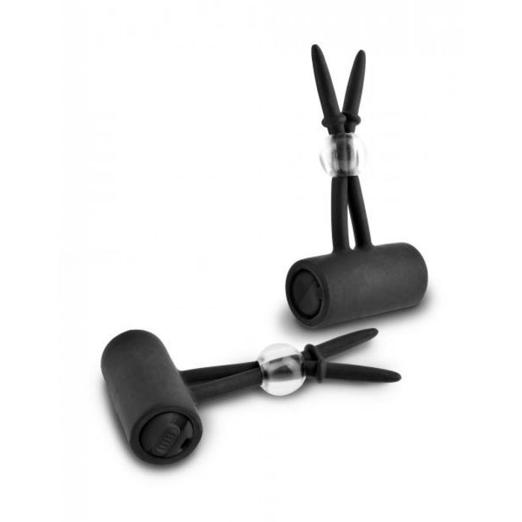 Vibrating Silicone Nipple Lassos Black - Traditional