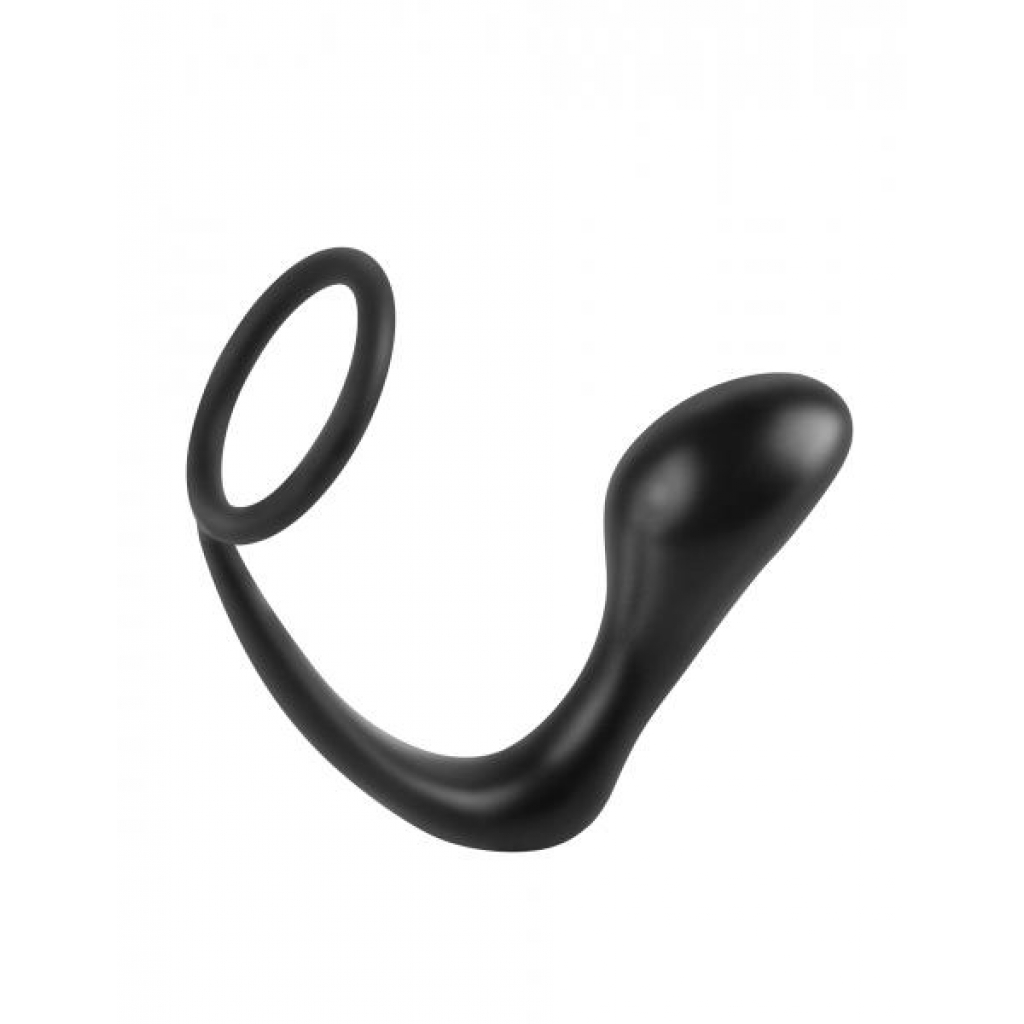 Ass-Gasm Silicone Cockring Plug Black - Prostate Massagers