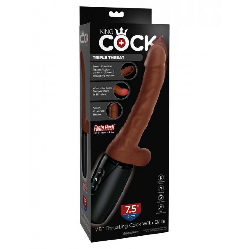 King Cock Plus 7.5in Thrusting Cock W/ Balls Brown - Realistic Dildos & Dongs