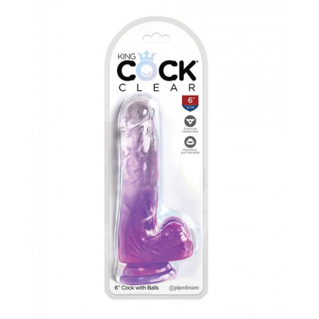 King Cock Clear 6in W/ Balls Purple - Realistic Dildos & Dongs