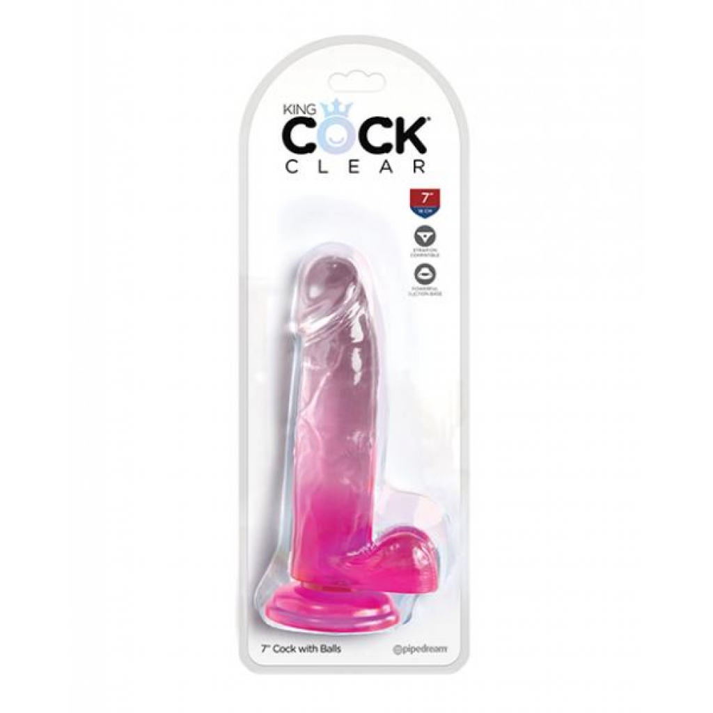 King Cock Clear 7in W/ Balls Pink - Realistic Dildos & Dongs