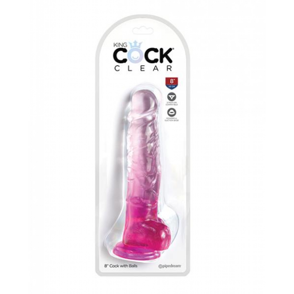 King Cock Clear 8in W/ Balls Pink - Realistic Dildos & Dongs