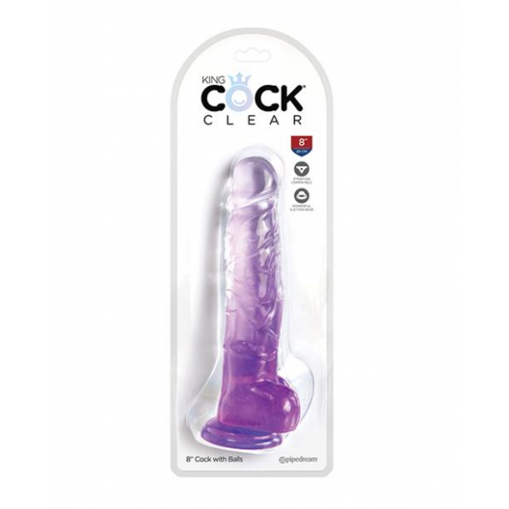 King Cock Clear 8in W/ Balls Purple - Realistic Dildos & Dongs